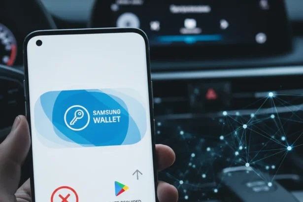 Samsung Wallet Digital Key feature requires Play Services update — AI-generated illustration