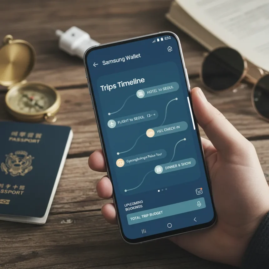 Samsung Wallet Trips timeline feature simplifies travel planning — AI-generated illustration