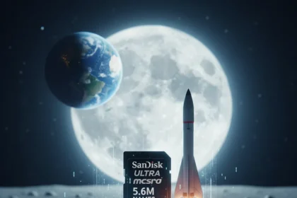 SanDisk Ultra microSD: The Card That Carried 5.6M Names to the Moon — AI-generated illustration