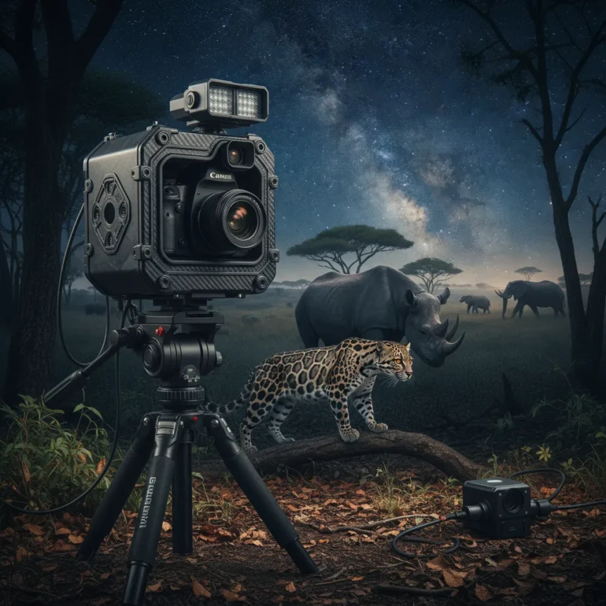 Sascha Fonseca's camera traps reveal nocturnal Masai Mara secrets — AI-generated illustration