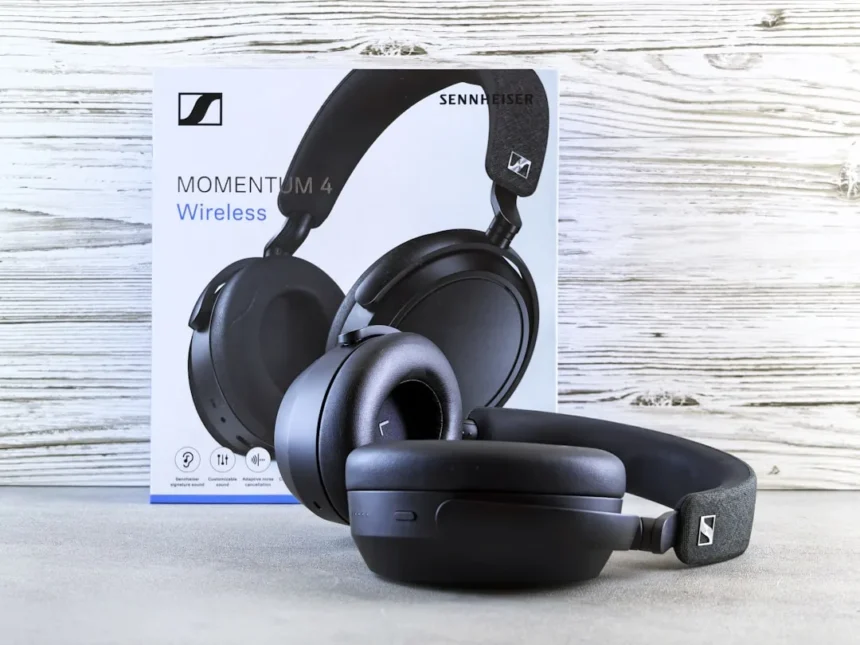 Sennheiser momentum 4 wireless headphones and box.
