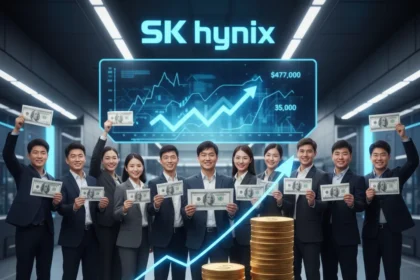 SK hynix semiconductor bonuses hit record $477,000 this year — AI-generated illustration
