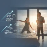 Sleep gains 11 minutes, heart attack risk drops 10% — AI-generated illustration