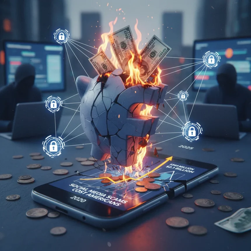 Social media scams cost Americans $2.1 billion in 2025 — AI-generated illustration