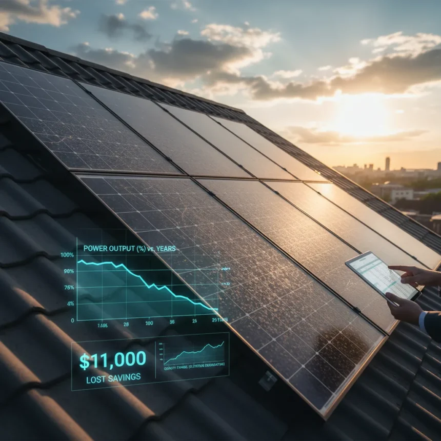 Solar panel degradation rates: the $11k mistake homeowners miss — AI-generated illustration