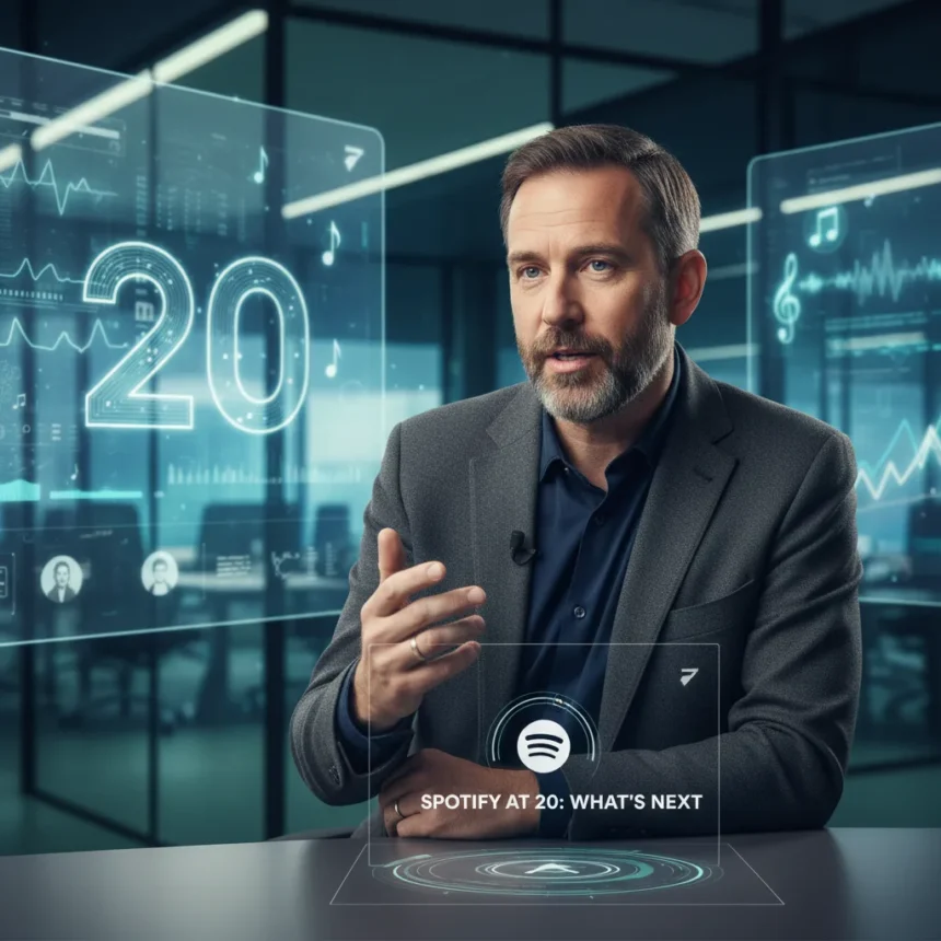 Spotify at 20: Sten Garmark on ubiquity, AI, and what's next — AI-generated illustration