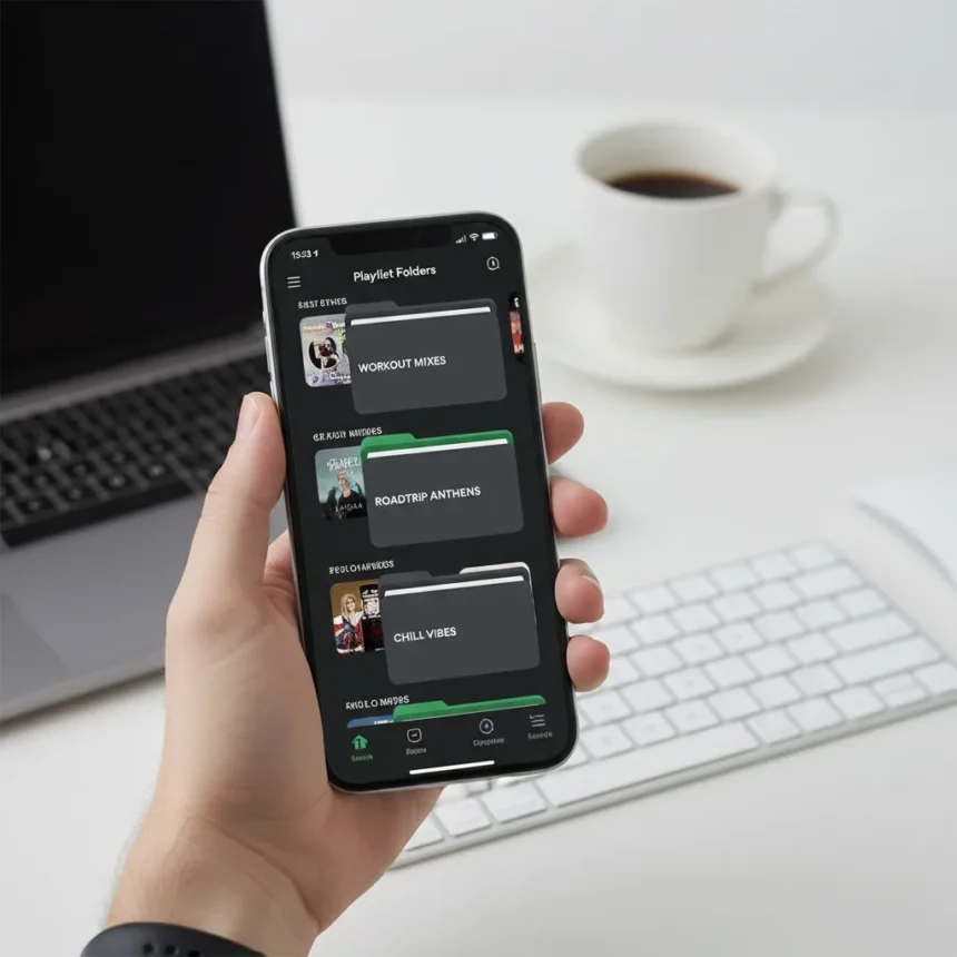 Spotify playlist folders finally arrive on mobile apps — AI-generated illustration