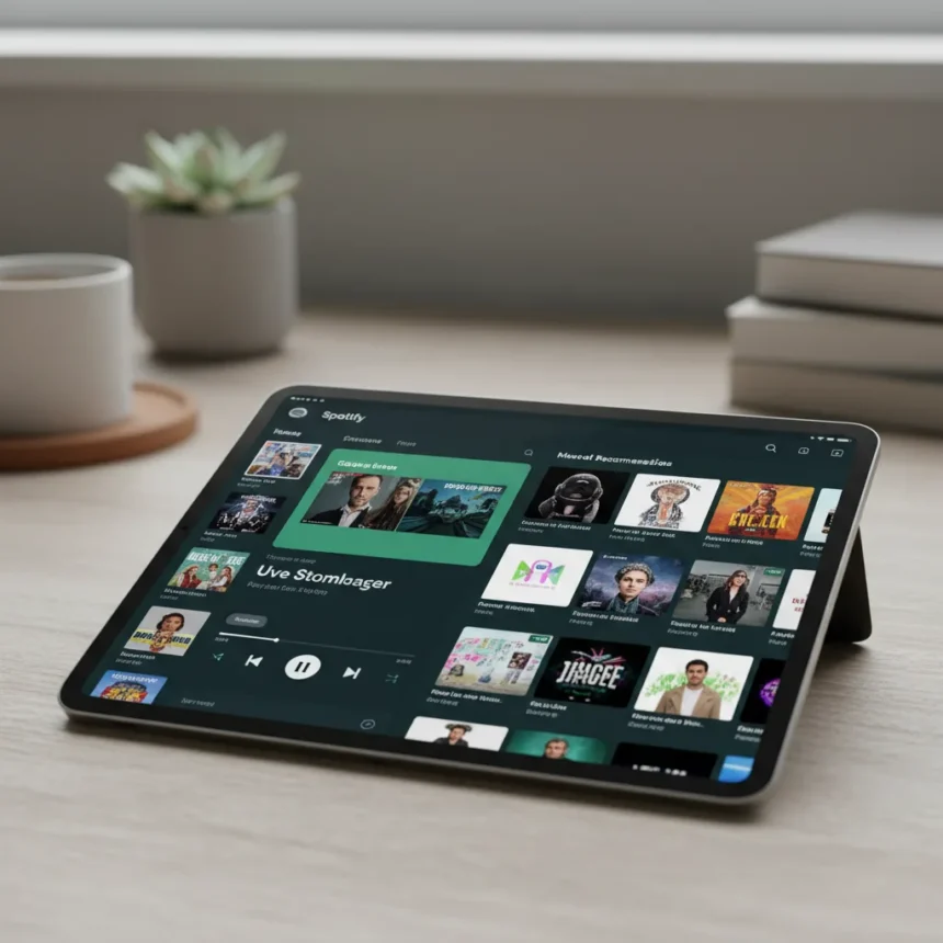 Spotify tablet redesign finally fixes years of wasted screen space — AI-generated illustration