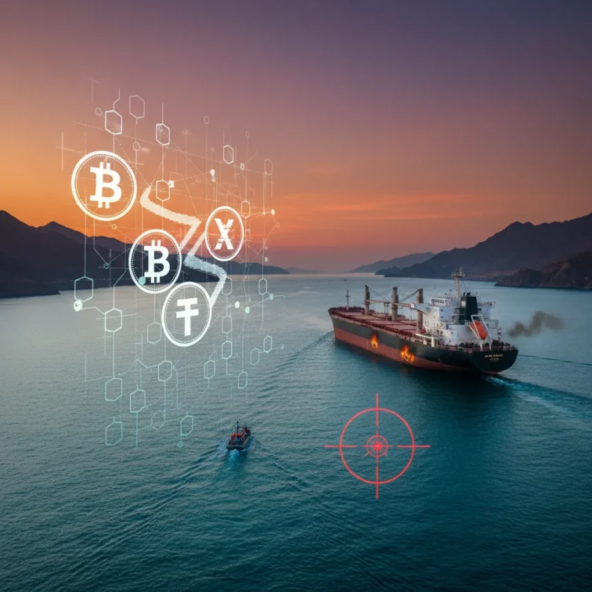 Strait of Hormuz crypto scam exploits shipping crisis — AI-generated illustration