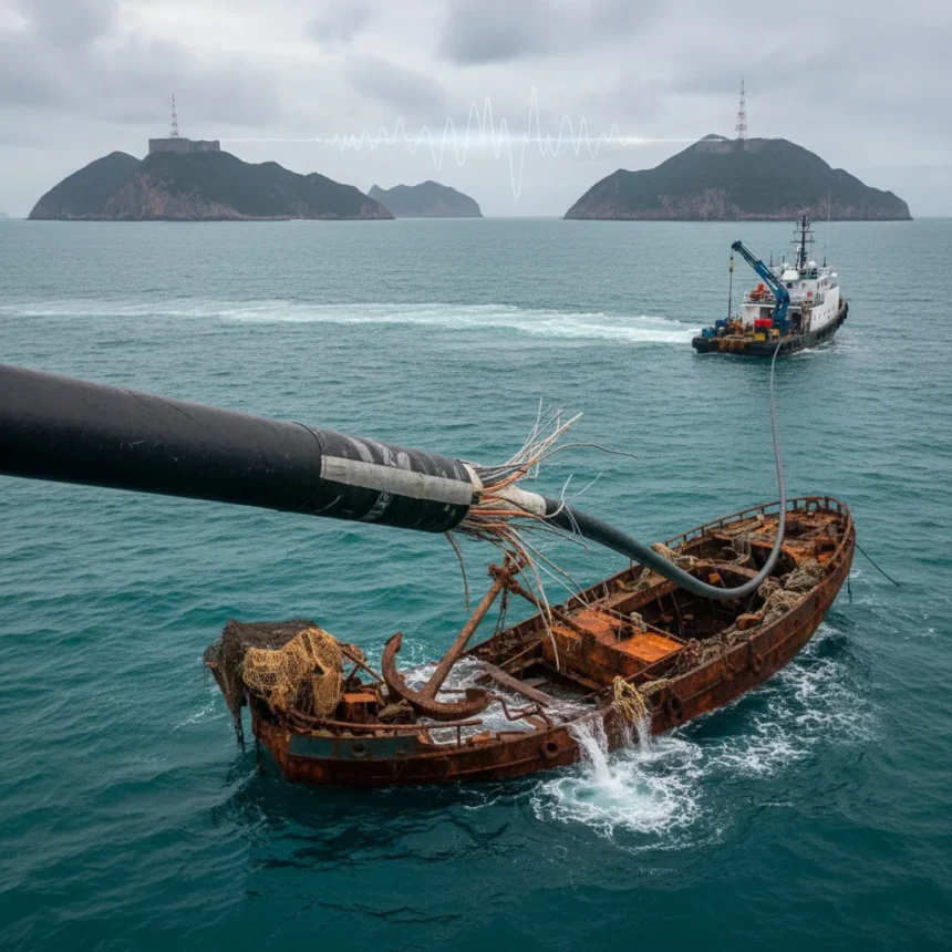 Taiwan undersea cable severed by shipwreck amid sabotage fears — AI-generated illustration
