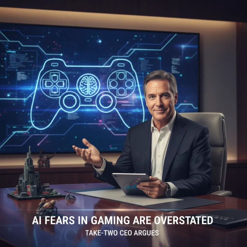 AI fears in gaming are overstated, Take-Two CEO argues — AI-generated illustration