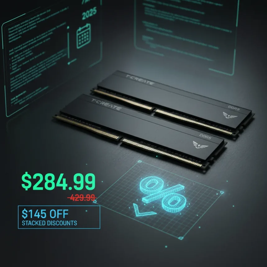 Team T-Create DDR5-6000 32GB hits $284.99—cheapest RAM deal of 2025