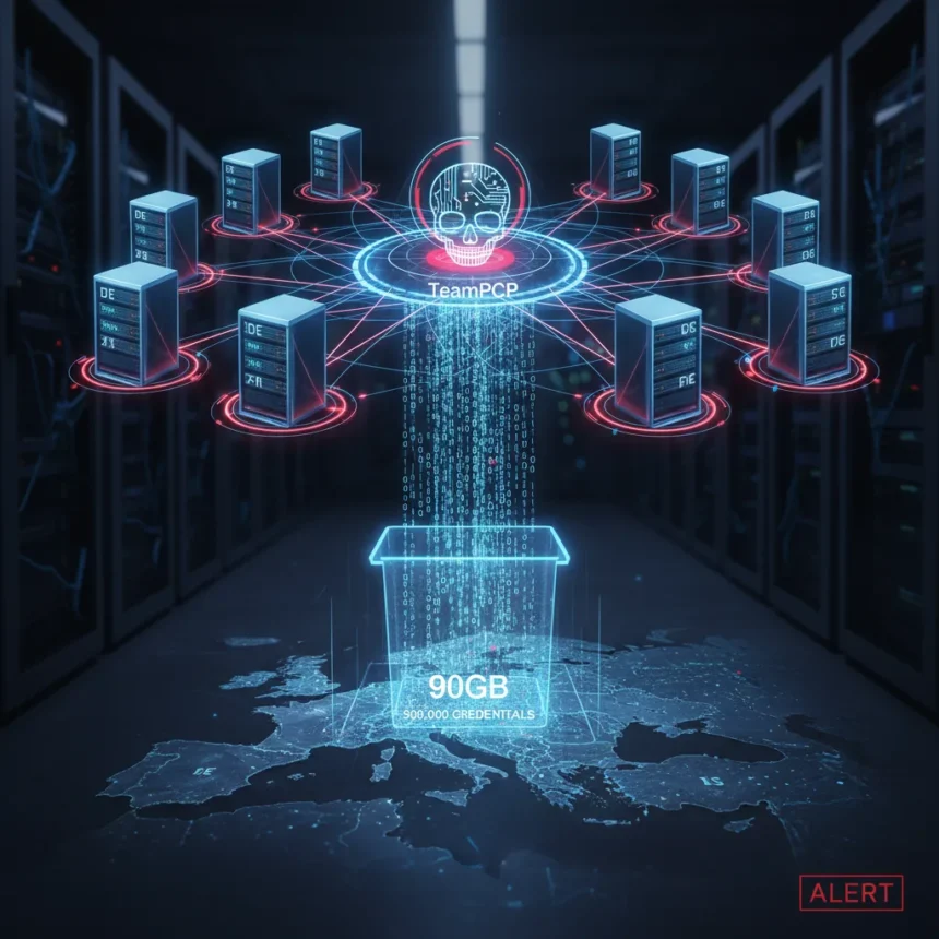 TeamPCP supply chain attack hit 30 EU entities with 90GB data dump — AI-generated illustration
