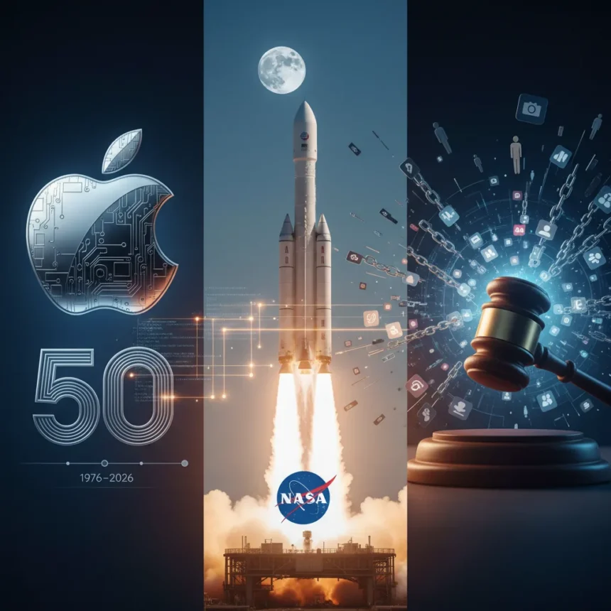 Tech week roundup: Apple turns 50, Artemis launches, social media faces trial