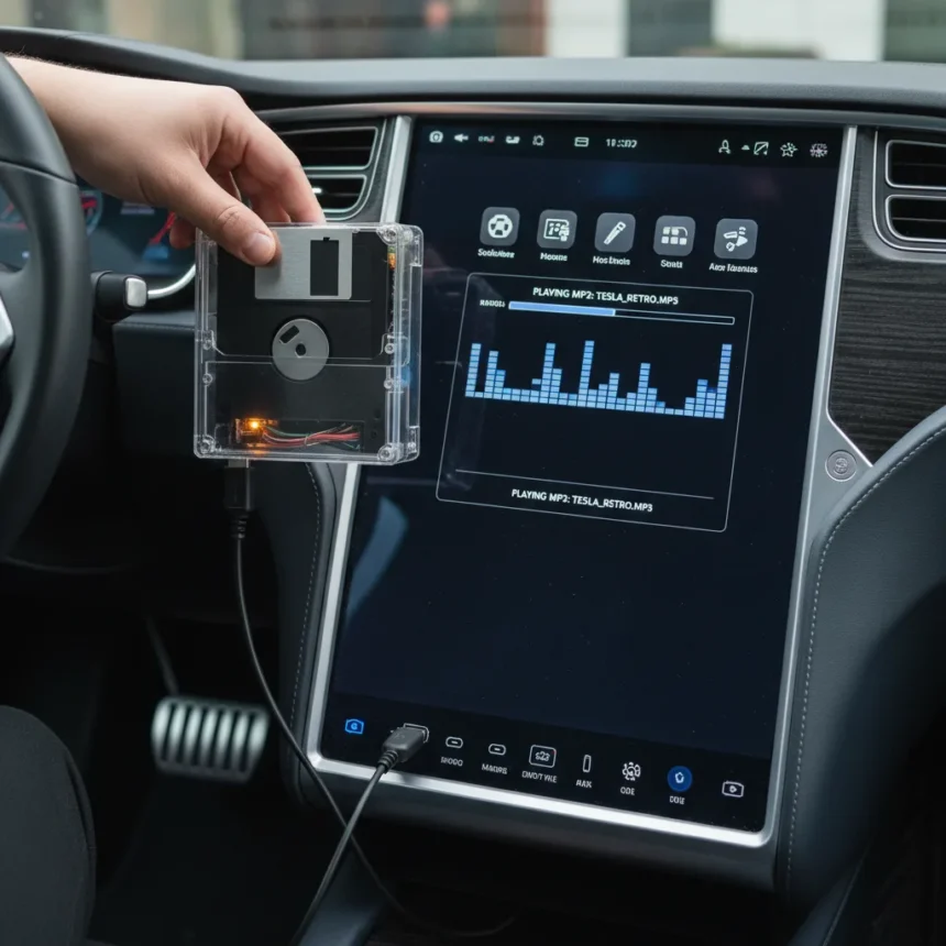 Tesla USB floppy drive hack proves EVs embrace retro storage