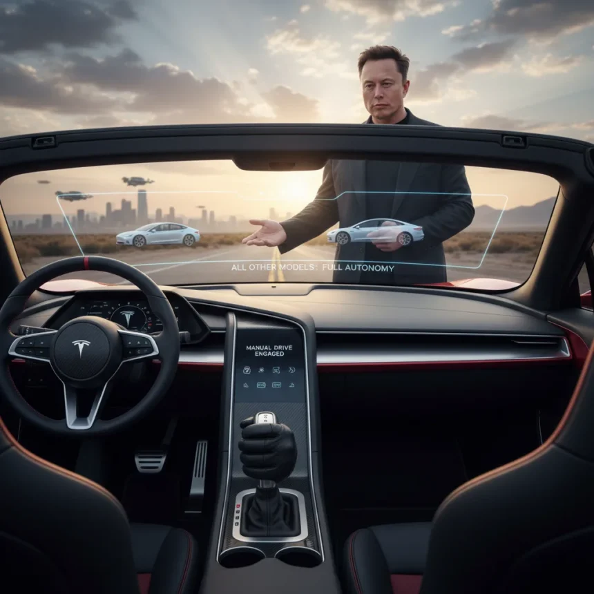 Tesla Roadster Will Be Last Manual Car, Musk Says — AI-generated illustration
