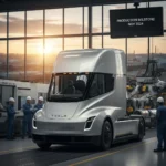 Tesla Semi finally enters mass production, 7 years late — AI-generated illustration