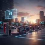 Tesla Supercharger virtual queue system tackles rising charging station fights — AI-generated illustration