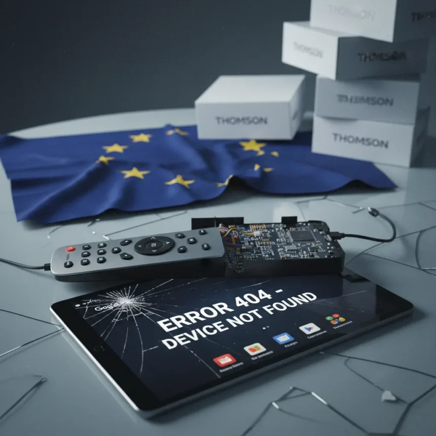 Thomson bankruptcy wipes out affordable Google TV option in Europe — AI-generated illustration