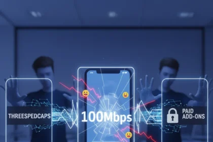 Three's speed caps frustrate customers seeking full mobile performance — AI-generated illustration
