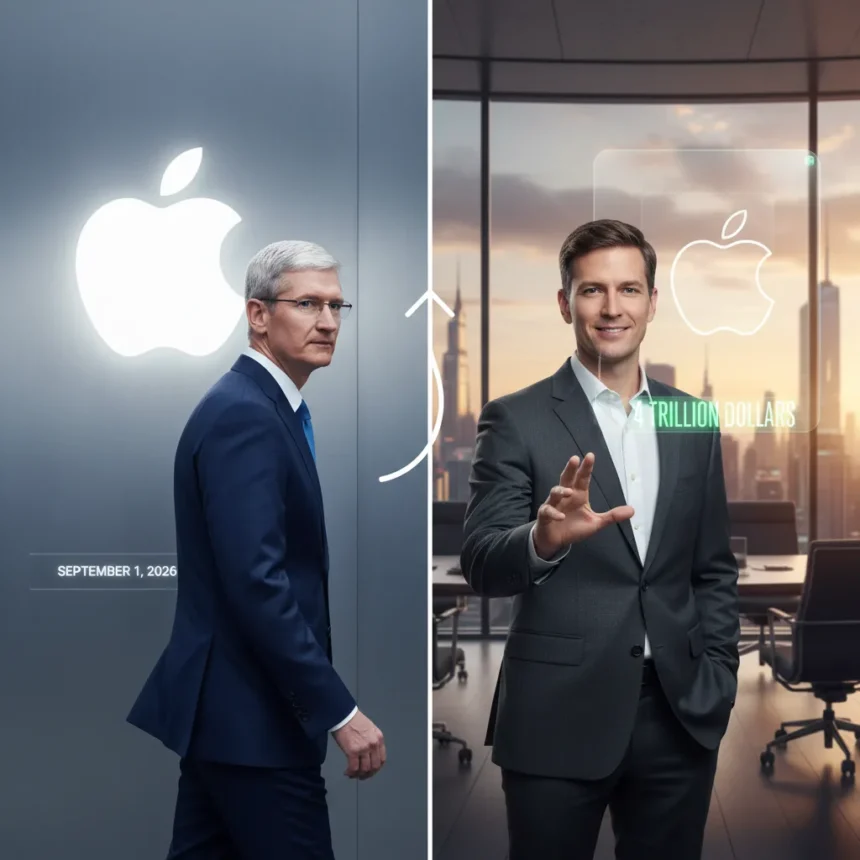 Tim Cook Steps Down as Apple CEO in Historic Leadership Shift — AI-generated illustration