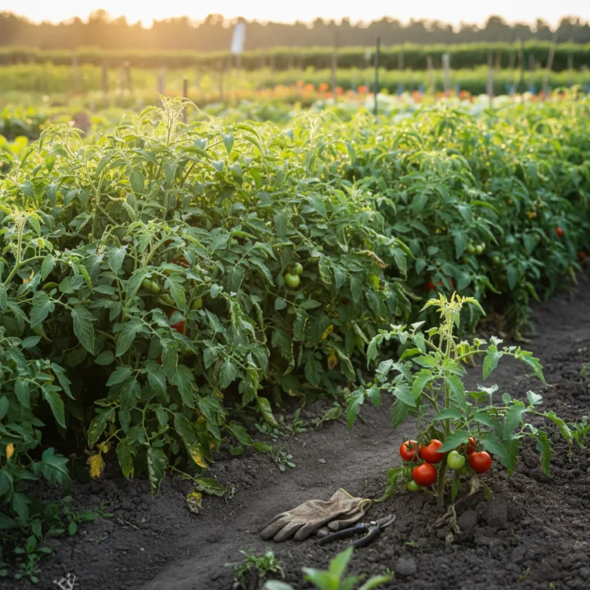 Tomato planting spacing: the crowding mistake killing harvests — AI-generated illustration