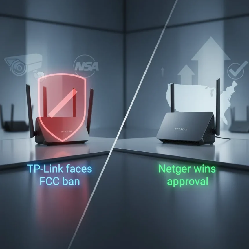 TP-Link faces FCC router ban while Netgear wins approval — AI-generated illustration