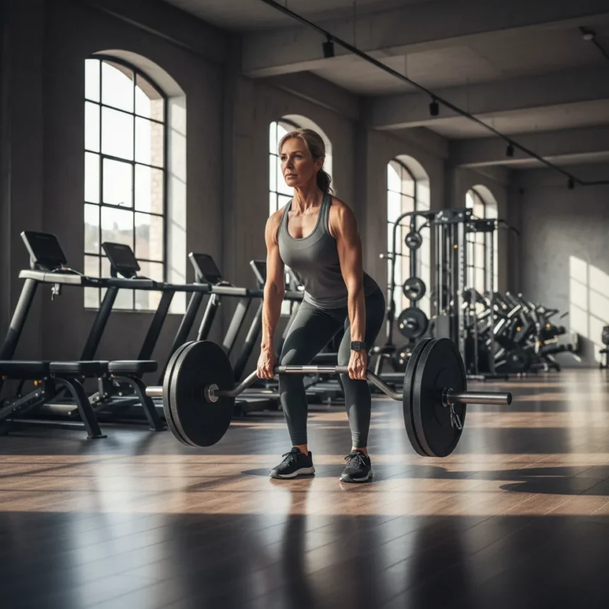 Trap bar deadlift sits between squat and deadlift for muscle — AI-generated illustration