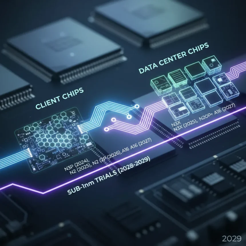 TSMC's 2029 roadmap splits client and data center chips — AI-generated illustration