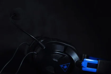 a close up of a gaming headset with a microphone