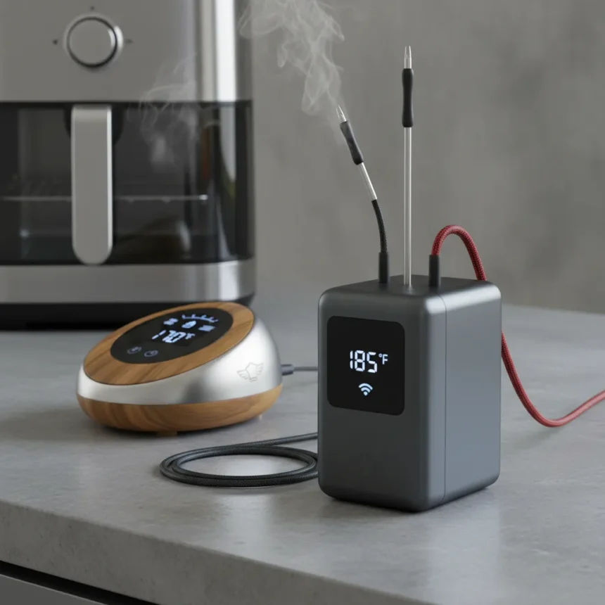 Typhur Sync air fryer wireless thermometer impresses, but design loses charm — AI-generated illustration