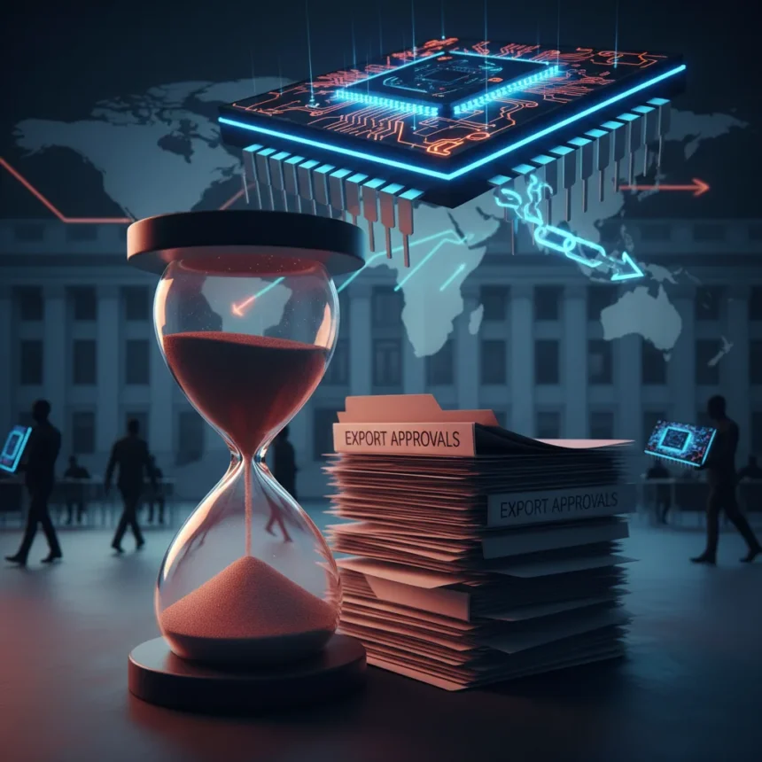 US export control agency loses 20% staff, stalling Nvidia AMD chip approvals — AI-generated illustration