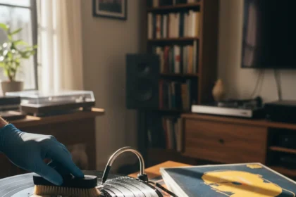 Vinyl record cleaning revives sound quality lost to dust — AI-generated illustration