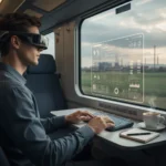 Viture Beast AR glasses turn travel delays into productive time — AI-generated illustration