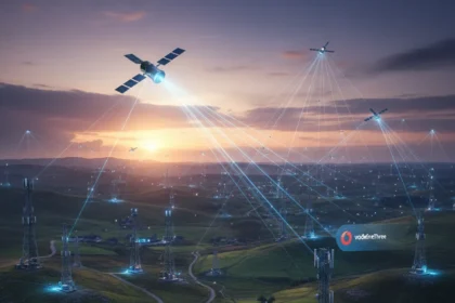 VodafoneThree satellite connectivity could finally close UK coverage gaps — AI-generated illustration