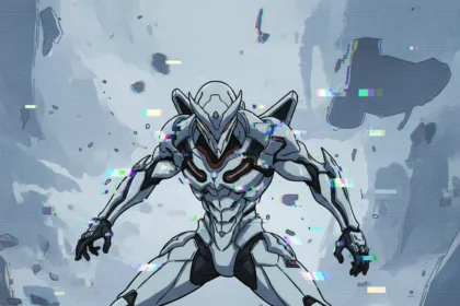 Warframe's glitch-anime short redefines game cinematics — AI-generated illustration
