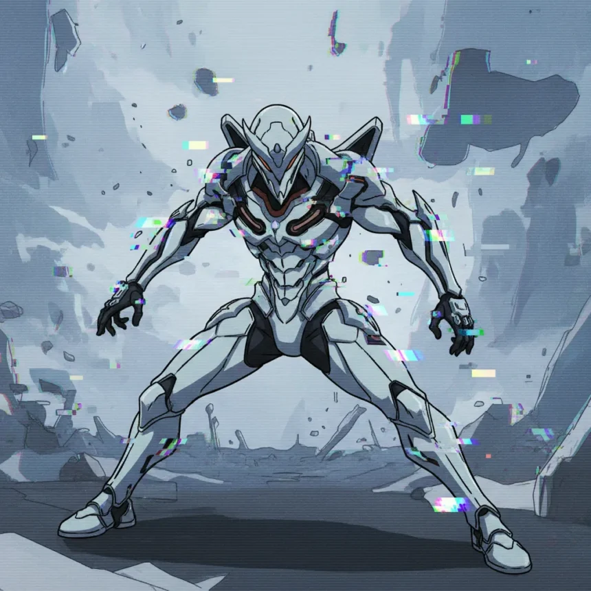 Warframe's glitch-anime short redefines game cinematics — AI-generated illustration
