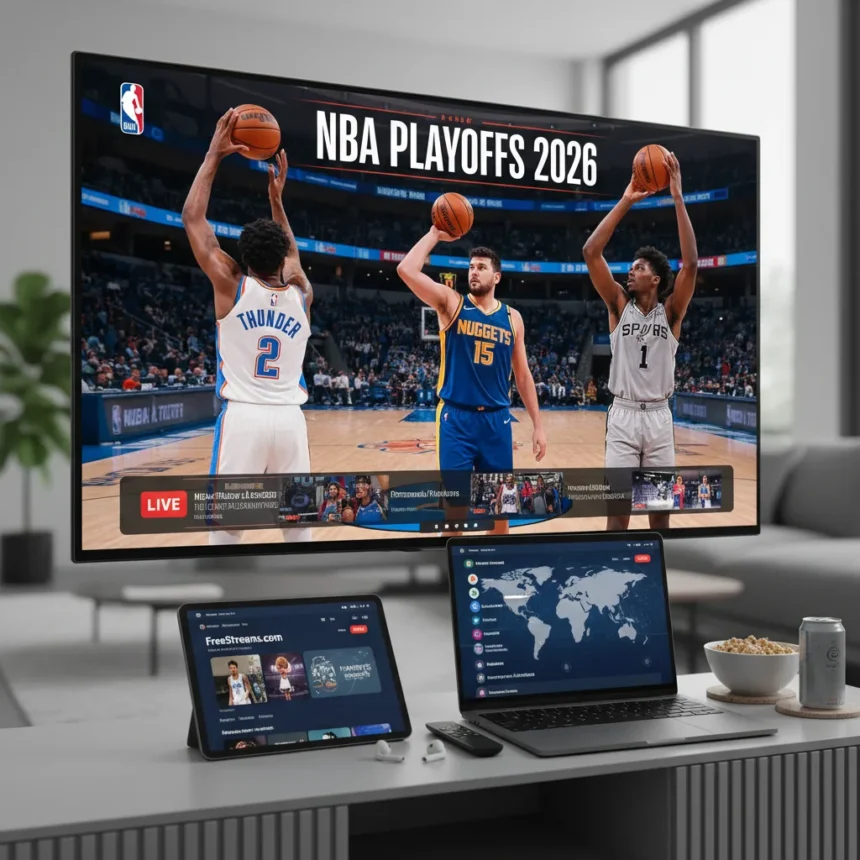 How to watch NBA Playoffs 2026 free and live online — AI-generated illustration