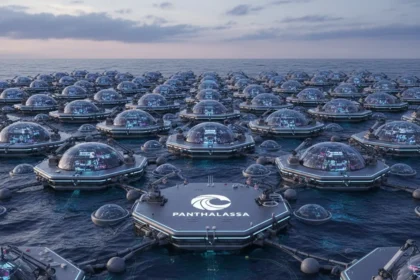 Wave-powered ocean platforms could power AI data centers — AI-generated illustration