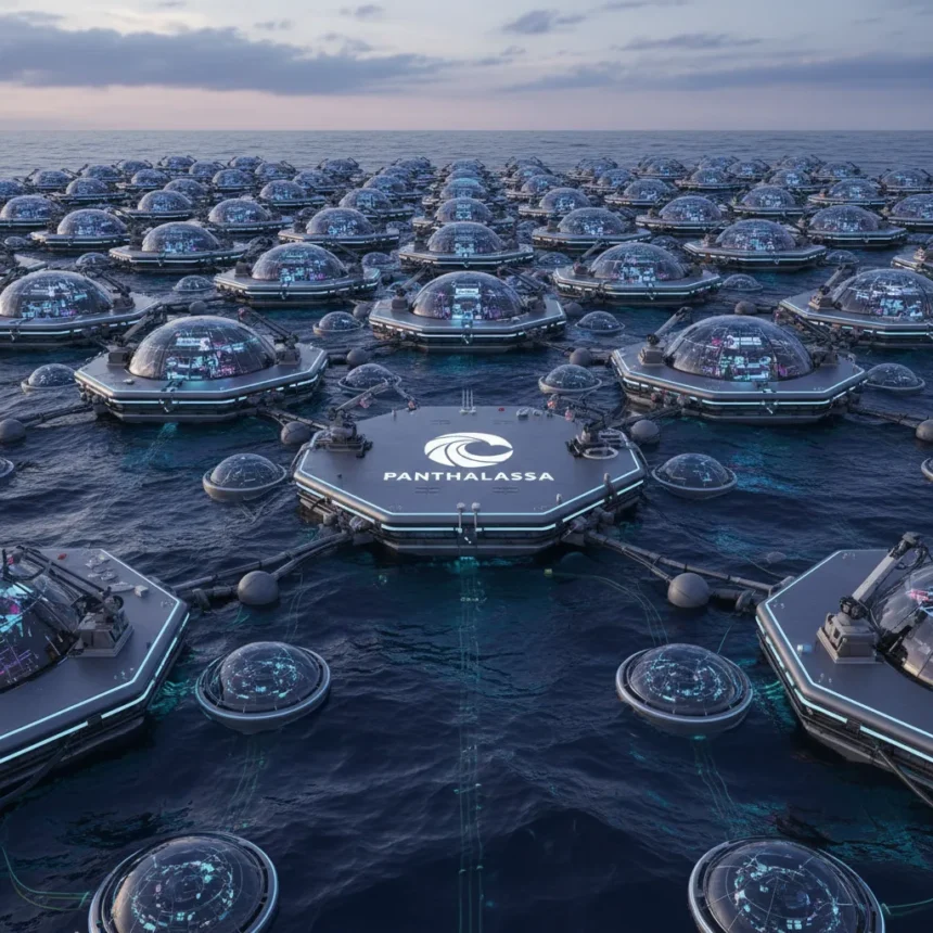 Wave-powered ocean platforms could power AI data centers — AI-generated illustration