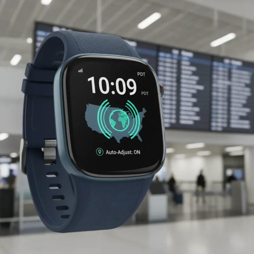 Wear OS 6.1 Finally Fixes the Time Zone Problem — AI-generated illustration