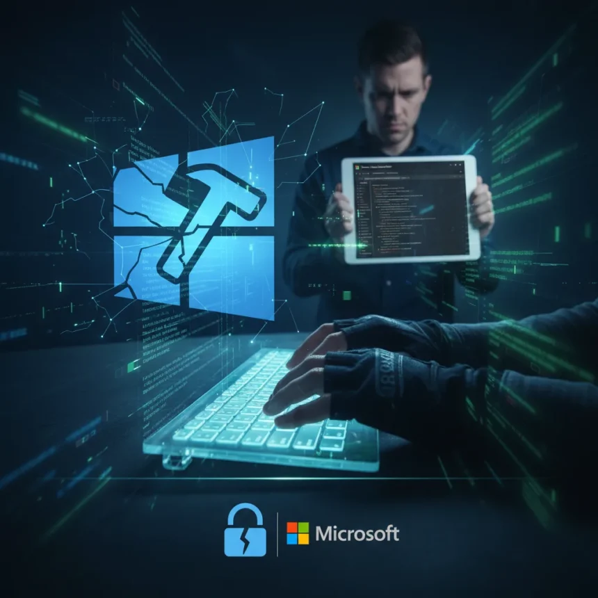 Windows BlueHammer zero-day escalates privilege without a patch — AI-generated illustration