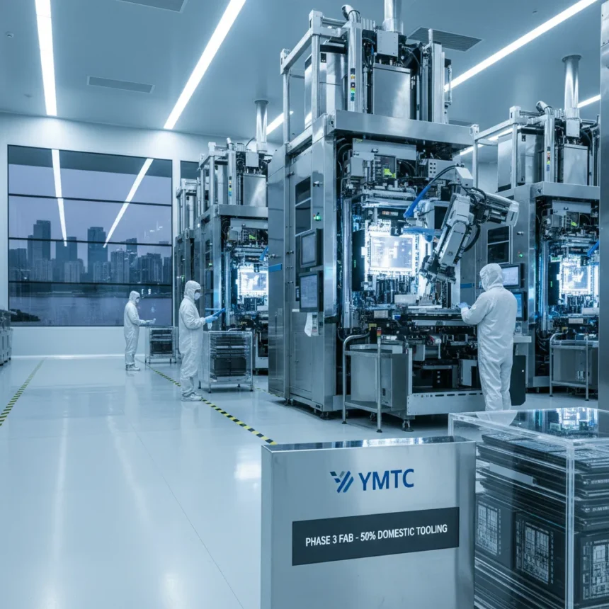YMTC's Phase 3 fab clears China's domestic tooling threshold — AI-generated illustration
