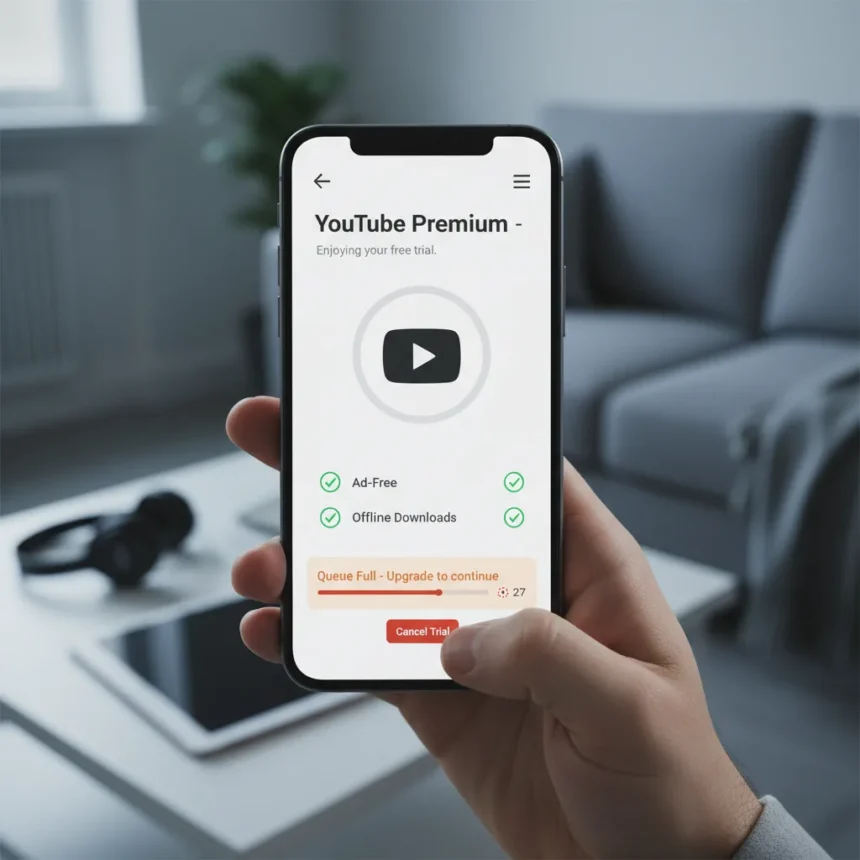 YouTube Premium free trial impresses—until the queue hits — AI-generated illustration