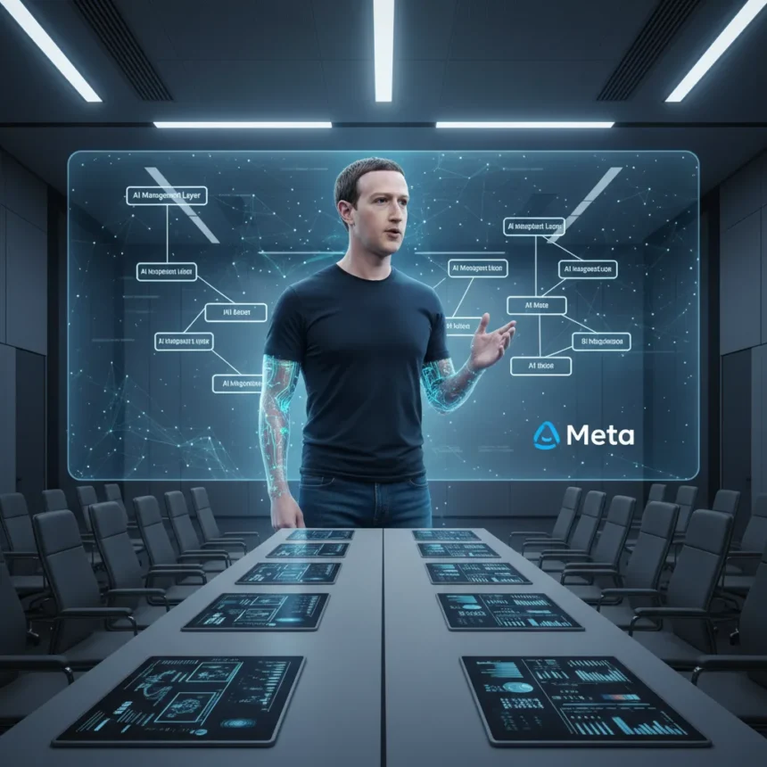Mark Zuckerberg's AI clone reveals Meta's radical organizational bet — AI-generated illustration