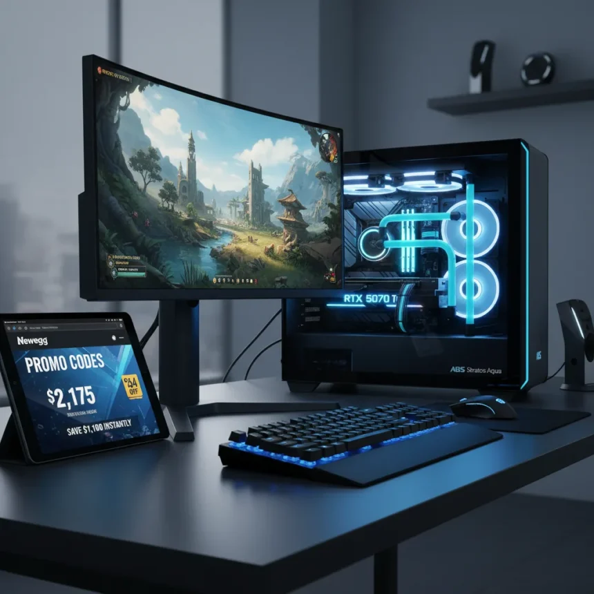 RTX 5070 Ti Gaming PC drops $1,100 with Newegg promo codes — AI-generated illustration