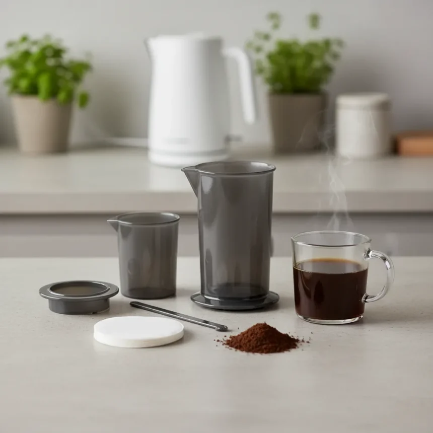 AeroPress manual coffee maker beats complexity fears — AI-generated illustration