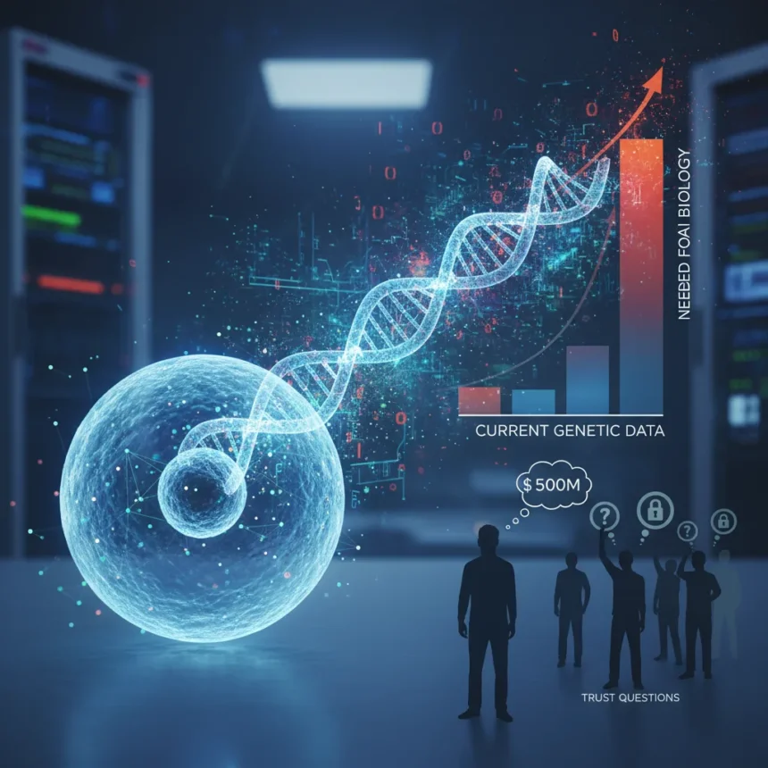 AI biology needs 10x more genetic data to cure disease — AI-generated illustration