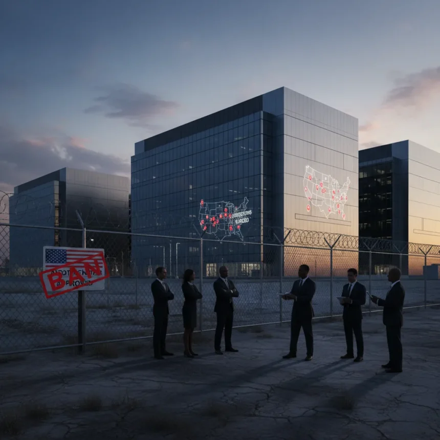AI data center bans are multiplying across the US — AI-generated illustration