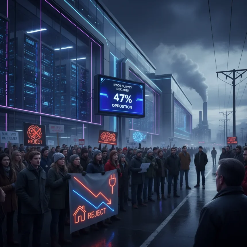 AI data center opposition hits 47% as Americans reject nearby builds — AI-generated illustration